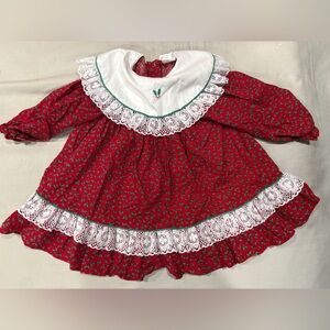 VTG Bryan Red Dress with White Lace Trim
